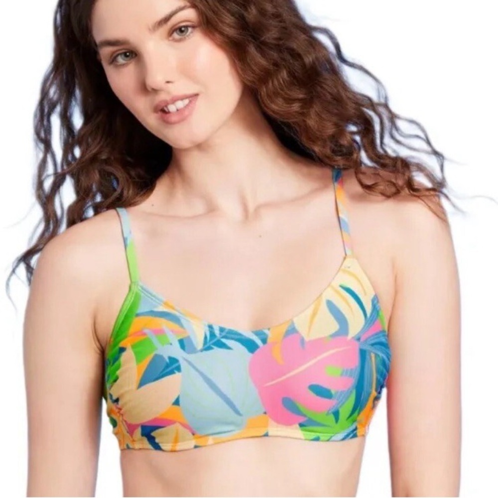 Wild Fable Colorful Leaf Print Kids Bikini Top NWOT